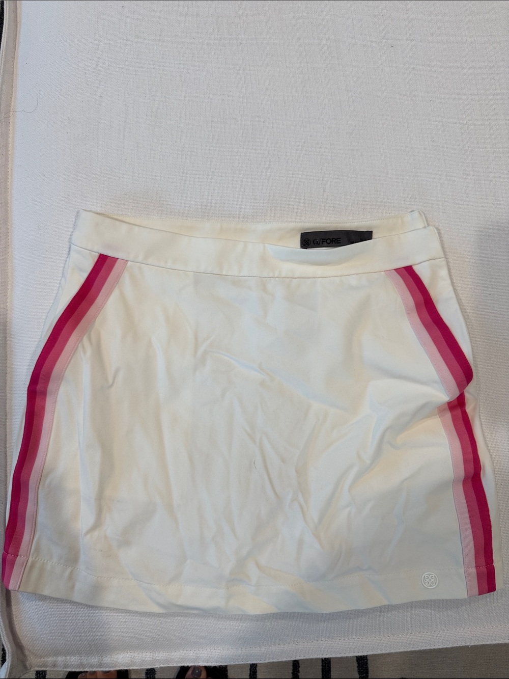 G-Fore White Athletic Golf Skort with Pink Stripe Detail